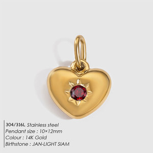 Colgantes y dijes de moda de acero inoxidable 316L chapados en oro PVD de 14K y 18K, personalizados, con diamantes de imitación en forma de corazón para la fabricación de joyas. - Product Image 5