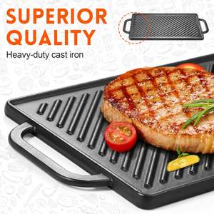 Cast Iron Reversible Double Sided <strong>Grill</strong> Griddle 3 Inches <strong>Thick</strong> for Gas <strong>Grills</strong> Stove Tops 13x8.25 Rectangular Ribbed <strong>Pan</strong> - Product Image 1
