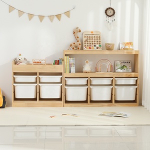 ตู้เสื้อผ้าเด็กชั้นวางไม้แข็งสำหรับห้องนอนตู้เก็บของเล่นพร้อมถังเก็บของพลาสติก - Product Image 6