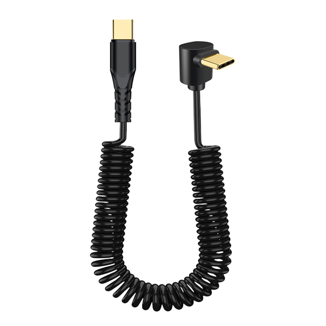 Right Angle Coiled USB C to USB C Data Cable,90° Retractable Charger Cord for Car,Type C Fast Charging Wire for iPhone,Samsung
