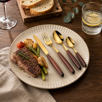 Ensemble de cuillères en acier inoxydable poli miroir avec manche en bois de hêtre, résistant aux rayures, réutilisable pour hôtels, restaurants, traiteurs, vente en gros