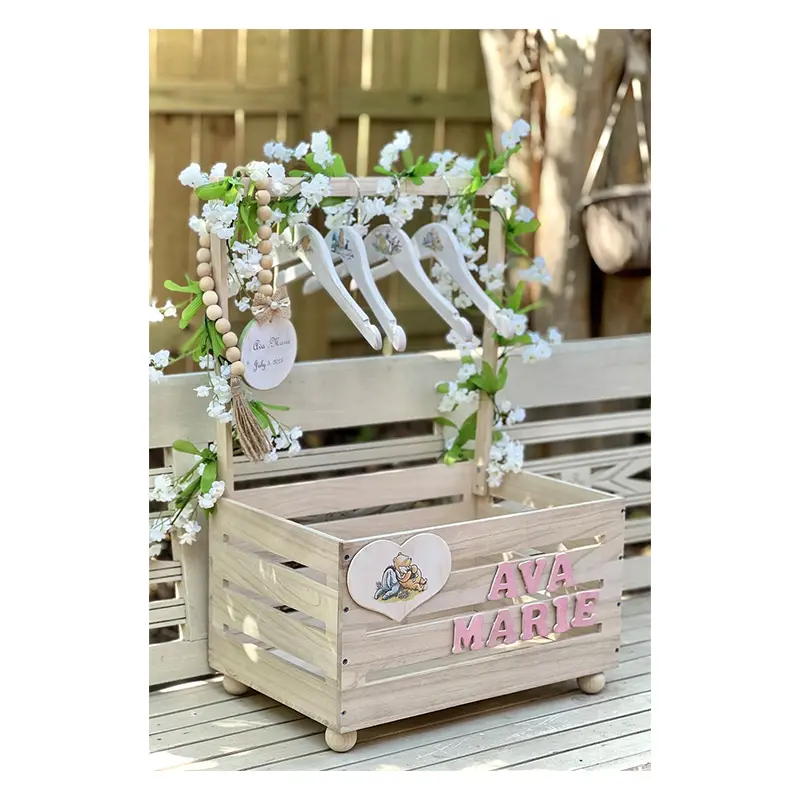 Chunlei OEM Wooden Baby Shower Crate Closet, Cesta do bebê com alça Baby Storage Crate Hamper