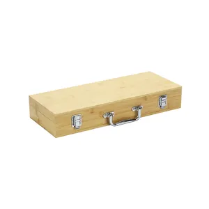 Kotak hadiah bambu kotak kayu ukir kustom gagang logam
