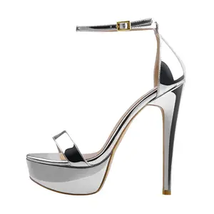 Custom New Arrival Women's Heels Silver Ankle Strap 3.5cm Platform Stiletto Single Band 15cm Heeled Sandals Dress Shoes