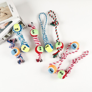 Eco-Friendly <strong>Cotton</strong> <strong>Rope</strong> &amp; <strong>Tennis</strong> <strong>Ball</strong> <strong>Dog</strong> Chew <strong>Toy</strong> with Handle for Boredom Relief-Indoor/Outdoor Use - Product Image 3