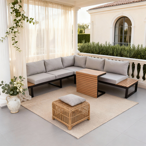 Ensemble de conversation d'extérieur en forme de L résistant aux intempéries avec structure robuste, couleur personnalisable et table d'appoint, conçu pour résister aux éléments atmosphériques - Product Image 1