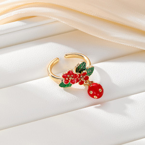 Bague ajustable à motif floral, pendentif en émail rouge en forme de fleur de cerisier, bijoux de mode pour femmes, accessoire de fête - Product Image 3