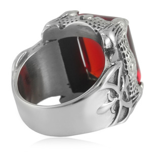 European American Style <b>Titanium</b> Steel Hollow Red Gemstone <b>Ring</b> Geometric Square Bezel Setting Unisex Fashion Jewelry Gift - Product Image 2