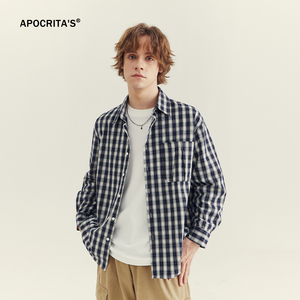 APO Prêt à Expédier Chemise Homme 100% Coton Chemise Longue à Carreaux Automne Nouvelle Chemise à Col Ample - Product Image 5