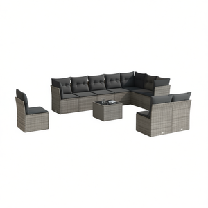 Ensemble de canapés de jardin en rotin PE gris modulaire, collection de meubles d'extérieur, 10 places, design contemporain - Product Image 1