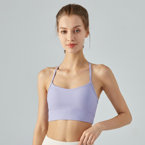 Women Ribbed T-Strap <b>Back</b> Sports Bra Thin Spaghetti Strap Padded Yoga Crop <b>Top</b> Stretch <b>Low</b> Impact Pilates Workout Vest OEM ODM - Product Image 1