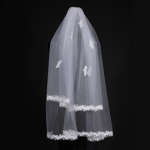 Voile de mariée en dentelle brodée à la main, deux couches, blanc, voiles de mariée en gaze pour femmes - Product Image 2