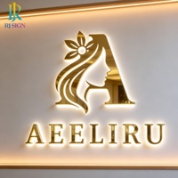 Enseigne lumineuse 3D en lettres miroir dorées, signalétique en métal acier inoxydable rétroéclairée, personnalisée pour entreprises, enseignes électroniques