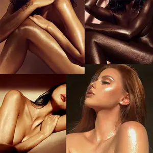 Private Label Makeup Vegan Long Lasting Liquid Highlighter Bronze Golden Glow Glitter Body Shimmer Oil