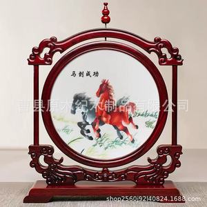 Cadre d'ornement en bois brodé de Suzhou fait main, écran chinois classique double face, décoration de bureau artisanale traditionnelle - Product Image 3