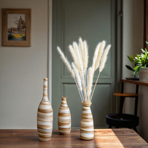 Vase de table en céramique en bambou tressé vintage moderne, forme irrégulière, design peint à la main, décoration écologique pour anniversaire, salon - Product Image 3