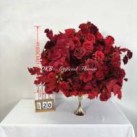 Arrangements floraux de mariage en gros, boules de fleurs artificielles rouges de haute qualité, décoration de mariage, fleurs réalistes, centre de table