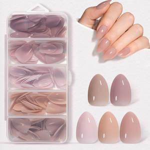 <span class=keywords><strong>Aillsa</strong></span> OEM - Caja de 5 colores de puntas de uñas de gel suave de cobertura completa, color nude rosa sólido, uñas postizas cortas almendradas para dedos, venta al por mayor - Product Image 1