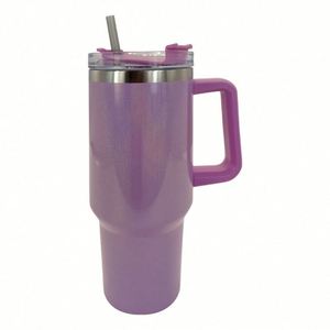 Gobelet de voyage isotherme réutilisable en acier inoxydable à double paroi de 40 oz, tasse à café pour voiture avec poignée et couvercle à paille - Product Image 3