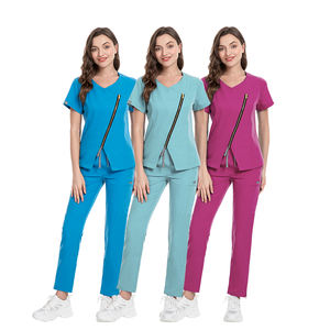Traje de enfermera de Hospital de manga corta con cremallera a la moda, conjuntos de fregado OEM, uniformes quirúrgicos elásticos, conjuntos de enfermera lavables para quirófano - Product Image 2
