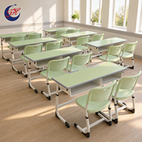 Mobilier scolaire de haute qualité pour les salles de classe : bureaux et chaises doubles en métal réglables en hauteur pour les élèves.