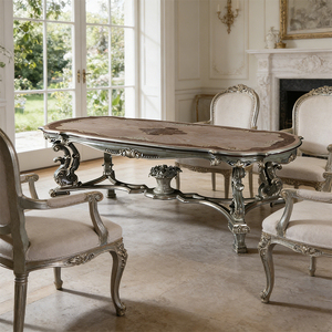 Table à manger ovale en bois massif de style français, faite à la main, de luxe, avec peinture à la feuille d'<span class=keywords><strong>or</strong></span>, pour hôtel et villa - Product Image 1