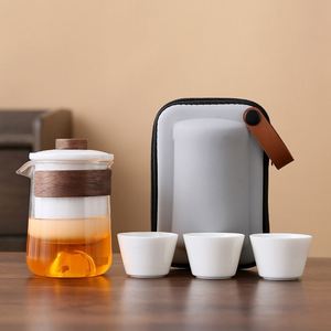 Ensemble de thé chinois de luxe personnalisé, tasses portables en céramique et verre, théière et tasse, ensemble de thé miniature pour les voyages en plein air, le camping, les affaires - Product Image 1