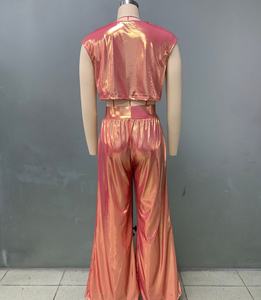 Nuevo Conjunto de 2 Piezas para Mujer, Chaleco Casual Brillante Estampado y Pantalones Anchos, a la Moda - Product Image 5