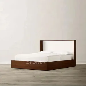 Juego de muebles de dormitorio de madera maciza de hotel de hogar clásico moderno Americano de lujo cama de madera de suelo de roble