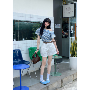 Pantalones Cortos de Mujer, Otoño 2025, Nuevo Estilo Casual, Transpirables, a Rayas, Blancos, Vintage, Cintura Alta, 100% Algodón, Precio de Fábrica, Modelo 453 - Product Image 5