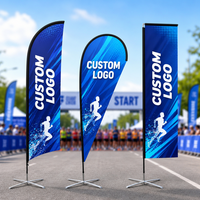 Drapeaux publicitaires en forme de goutte d'eau en polyester tricoté avec logo personnalisé pour événements sportifs en plein air, avec mât en fibre de verre