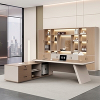 Ensemble de bureau de direction moderne en bois clair, table de PDG avec armoire latérale, bibliothèque, mobilier de bureau de luxe pour manager