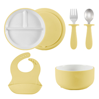 Ensemble de sevrage pour bébés et tout-petits, bol à ventouse en silicone pour enfant, cadeau de naissance, bol en porcelaine 304, assiettes, ensemble d'alimentation pour bébé