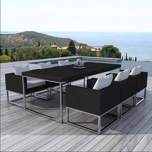 Conjunto de sofá de ratán moderno para exteriores con mesa y seis sillas, muebles de patio minimalistas impermeables para balcón o patio. - Product Image 5