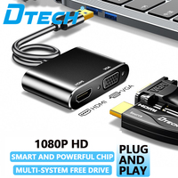 Câble Adaptateur Convertisseur Multi-Moniteur 2 en 1 DT-2906 1080P USB 3.0 vers HDMI VGA 0,2 M