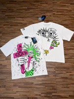 Kaos Pria 300g Katun Murni Grafis, Longgar, Leher Bulat, Lengan Pendek, Cetak Huruf, Streetwear, Musim Panas