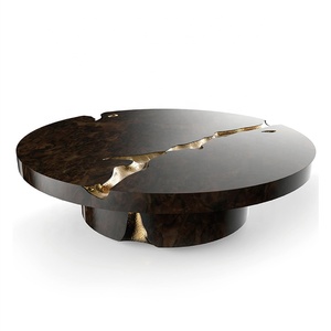 Tavolino da Caffè Rotondo in Legno Dorato di Lusso per <span class=keywords><strong>Arredamento</strong></span> Soggiorno - Product Image 1