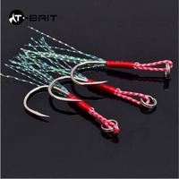 10 # - 26 #   Hameçon de pêche à double pointe avec plume, pour jigging lent, avec assistance pour le sang, pour ligne de bateau, en fer, pour cheveux attachés