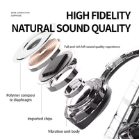 K69 headphone nirkabel konduksi tulang Audifo, earbud olahraga mode telinga terbuka baterai LED JL tahan air tali leher earphone