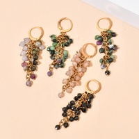 Boucles d'oreilles pendantes bohèmes pour femme, en pierres naturelles (Tourmaline, Lapis Lazuli), perles en forme de grappe, avec pampille et crochet, bijoux de charme pour mariage et fête