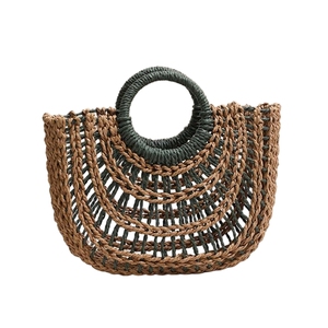Women Hollow Out Woven Handbag Top Handle <b>Straw</b> Beach <b>Bag</b> Fashion Color-Block Woven <b>Straw</b> Purse for Vacation Seaside Party - Product Image 3