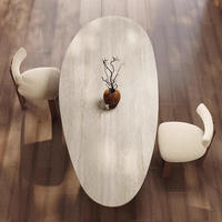 Table de salle à manger en bois massif rectangulaire moderne contemporaine Base incurvée Plateau en pierre frittée Fonction extensible pour la cuisine Salle à manger