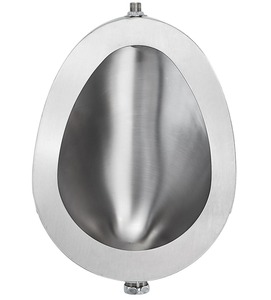 Urinario Ovalado de Acero Inoxidable para Montar en la Pared con Botón de Descarga Manual, Diseño Minimalista para Uso Público - Product Image 3