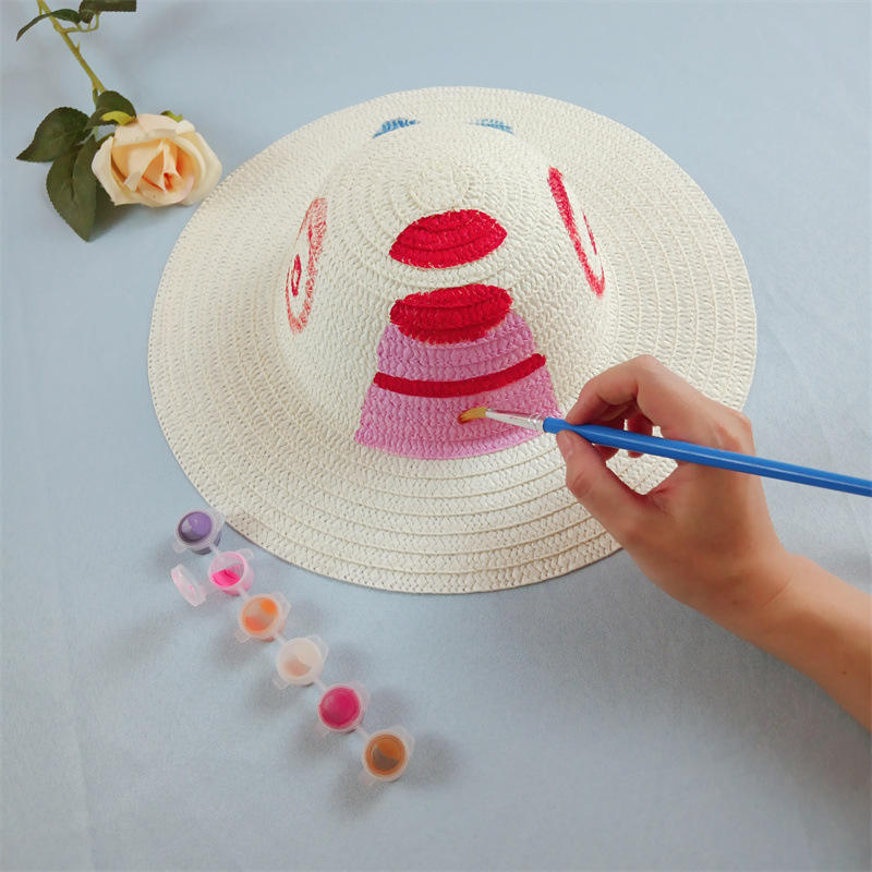 Custom DIY Drawing Painting Straw Cowboy Hats Toys 16 Size