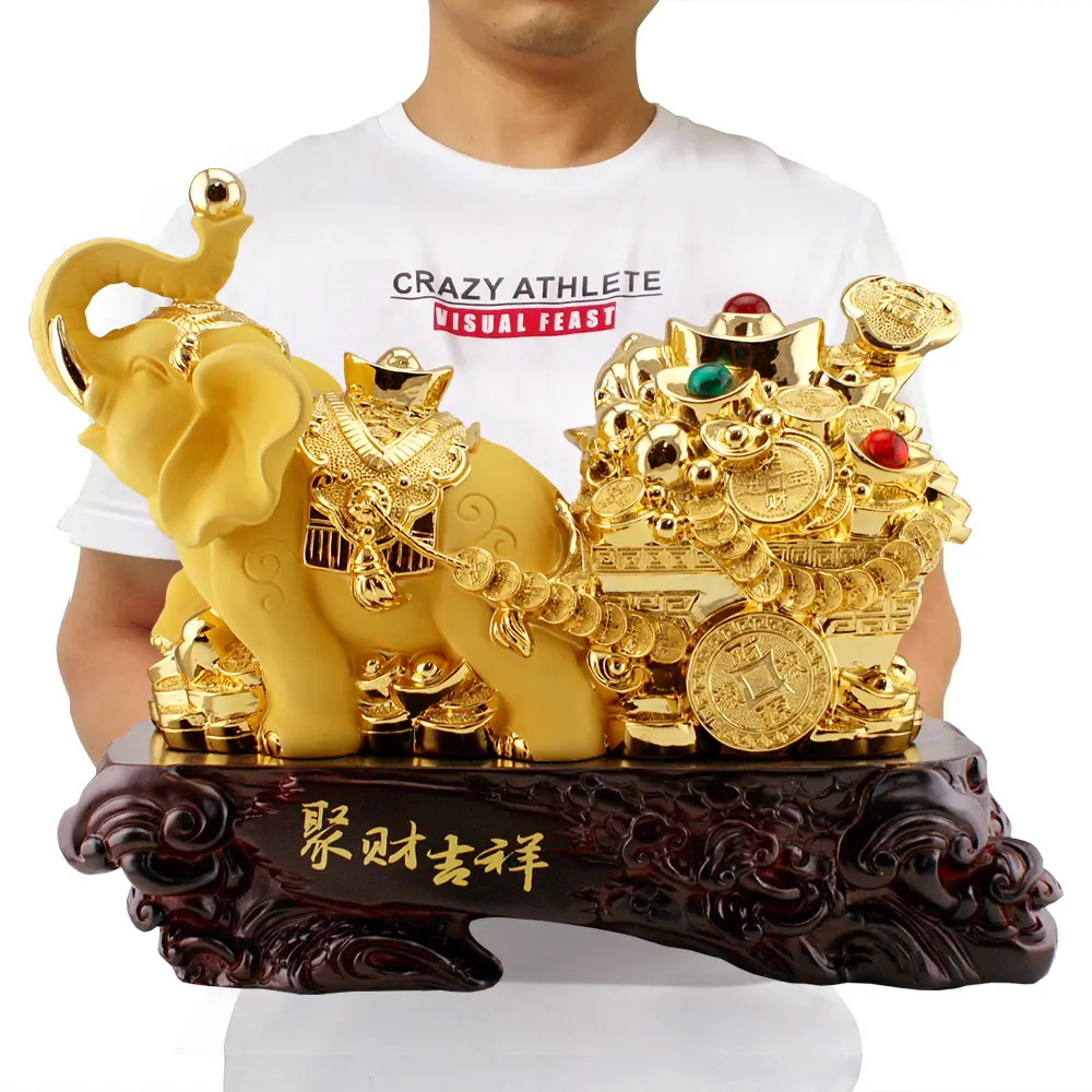 2023 Groothandel Hars Ambachtelijke Woondecoratie Thailand Olifant Standbeeld Feng Shui Goud Olifant Hars Thai Standbeeld