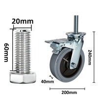 Roue pivotante antistatique robuste de 8 pouces (200 mm) en TPR gris avec tige filetée / frein
