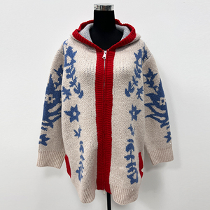 Manteau personnalisé de style nordique à fermeture éclair Y2K grande taille pour femmes <span class=keywords><strong>pull</strong></span> cardigan surdimensionné à motif de feuilles de créateur pour femmes - Product Image 1