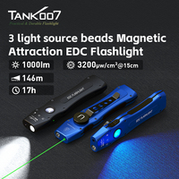 Tank007 WF02L NOUVEAU 3-en-1 EDC Lampe de poche 365NM UV Lumière Vert Laser Torchlight Magnétique Led Handy Work Light Slim Flashlight