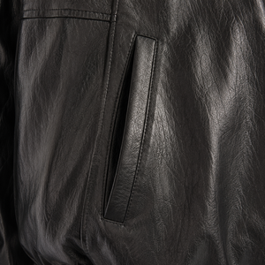 Chaqueta de cuero sintético para mujer, corta, ajustada, estilo bomber, con cuello alto, mangas largas, chaqueta de plumón. - Product Image 5