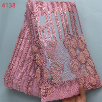 4138 matériel africain Nigeria dentelle tissu chine usine prix Sequin perlé dentelle tissu prix de gros pour robe de soirée